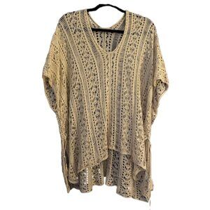 Cream Crochet Poncho/Swim Cover-Up Top
